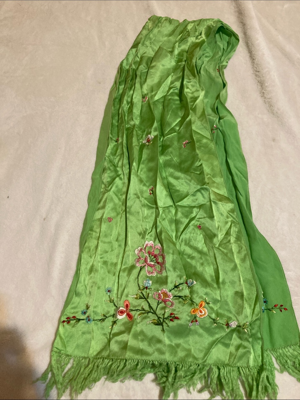 Green Floral Embroidered Dress Scarf